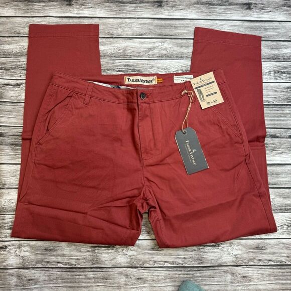 Tailor Vintage Men's Slim Fit Chino Pants Trousers Rust Red 36 x 30 Casual NWT - Picture 2 of 13